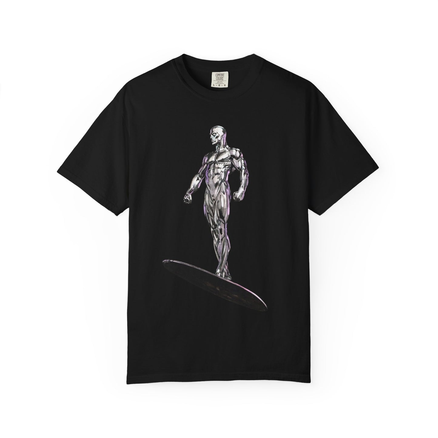 Surfing Silver Surfer Tee — Metallic Surfer Graphic T-Shirt