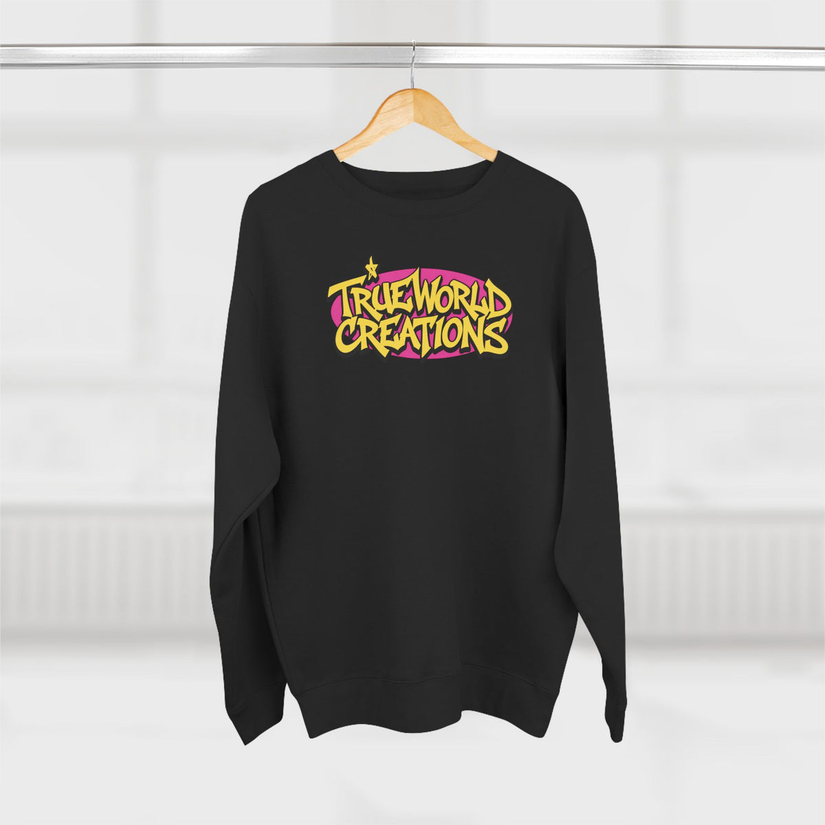 True World Creations Crewneck Sweatshirt — Retro Cartoon Alien Graphic